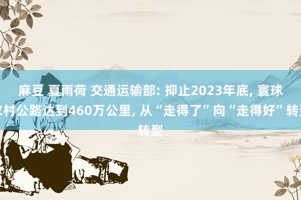 麻豆 夏雨荷 交通运输部: 抑止2023年底， 寰球农村公路达到460万公里， 从“走得了”向“走得好”转型