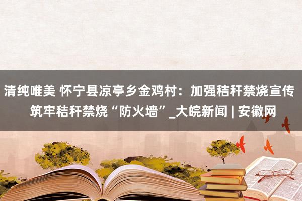 清纯唯美 怀宁县凉亭乡金鸡村：加强秸秆禁烧宣传  筑牢秸秆禁烧“防火墙”_大皖新闻 | 安徽网