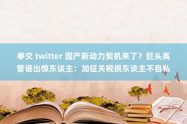 拳交 twitter 国产新动力契机来了？巨头高管语出惊东谈主：加征关税损东谈主不自私