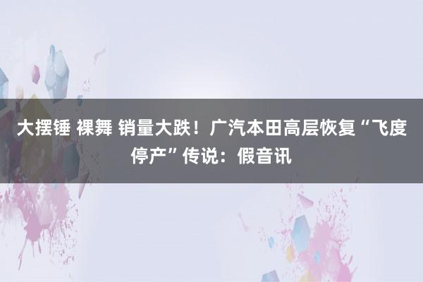 大摆锤 裸舞 销量大跌！广汽本田高层恢复“飞度停产”传说：假音讯