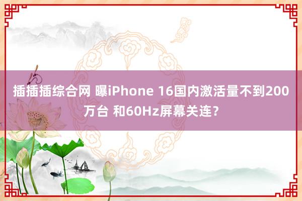 插插插综合网 曝iPhone 16国内激活量不到200万台 和60Hz屏幕关连？