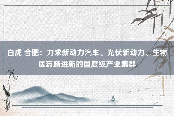 白虎 合肥：力求新动力汽车、光伏新动力、生物医药踏进新的国度级产业集群